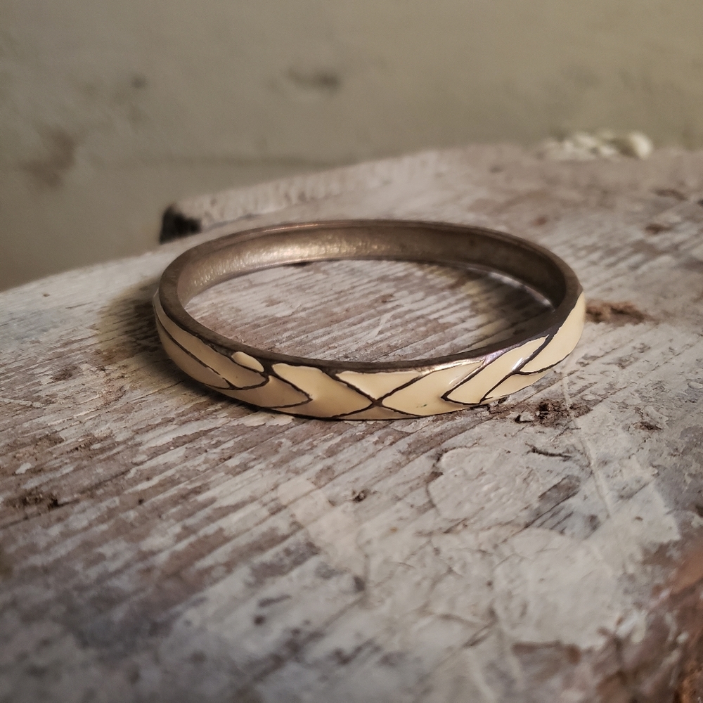 Brass Enameled Bangle Bracelet Geometric Organic